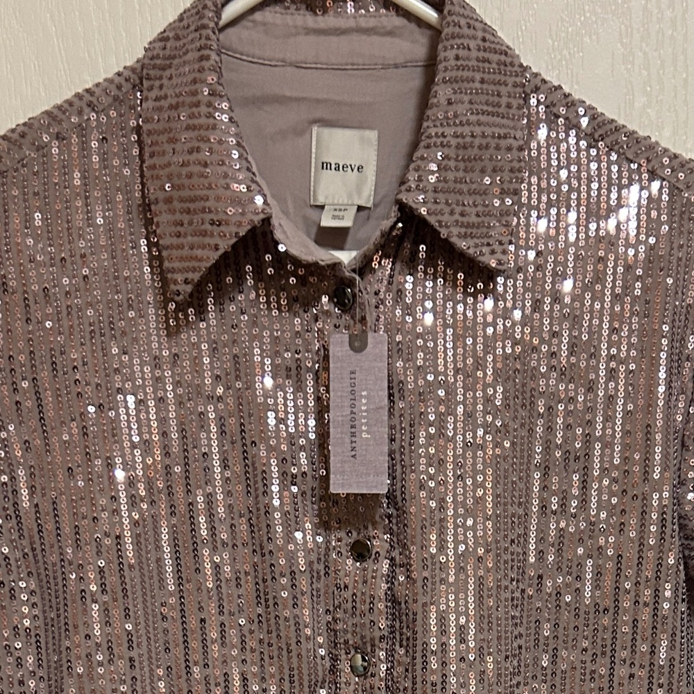 NWT! Women's Anthropologie Maeve Bettina Tiered Sequin Shirt Dres XSP - Picture 3 of 13